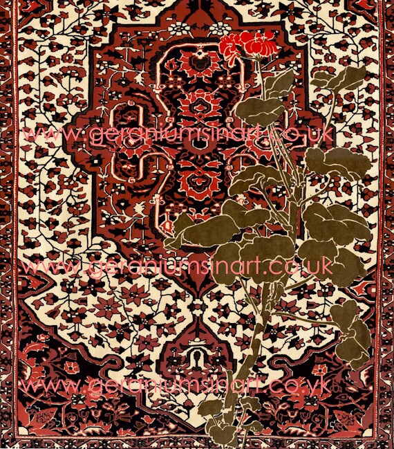Miss Bel Cowie (1943-1983). Silk Screening (Large Screenprint onto paper) Titled 'Red Geranium for an Oriental Carpet'. Signed and dated Feb 1980. (Private Collection).