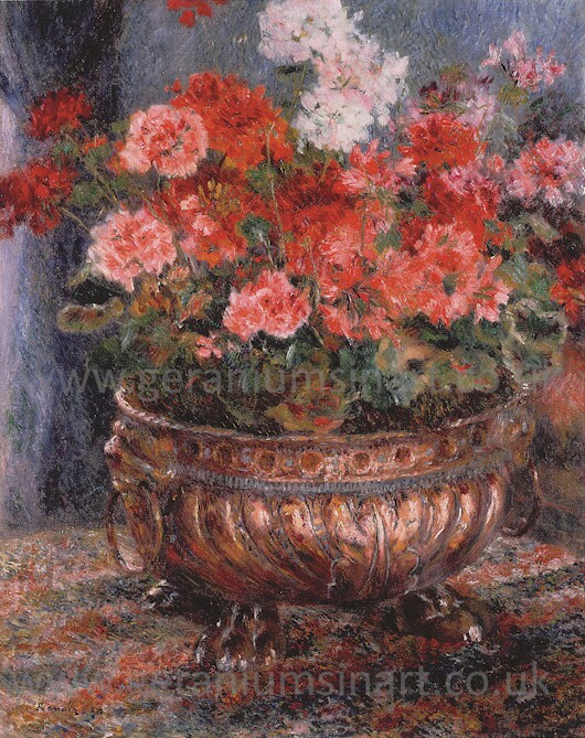 Pierre-Auguste Renoir (1841 - 1919) 'Geraniums in a Copper Basin', (1880) oil paints on canvas. (Private Collection).