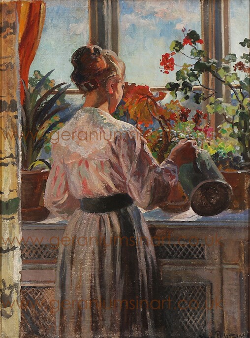 Viggo Christian Frederik Vilhelm Pedersen (1854 – 1926) 'Blomsterne vandes' ('Watering the Flowers'). Oil paints on canvas, undated c1872-1926. (Private Collection).