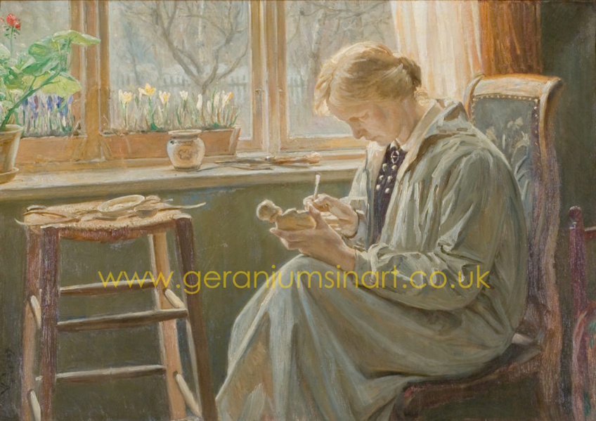 'Min Hustru ved Arbejdet' ('My Wife at Work' (1909), Mrs Ingeborg Plockross Irminger (1872 - 1962), Oil paints on canvas) by Valdemar Heinrich Nicholas Irminger (1850 - 1938). Ribe Kunstmuseum.