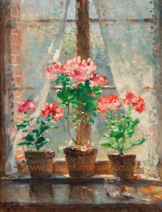 'Geraniums' (Undated) by Monsieur Pierre Eugène Montézin (1874 - 1946) Oil paints on canvas, (90.8 cm x 70.5 cm) Private Collection.