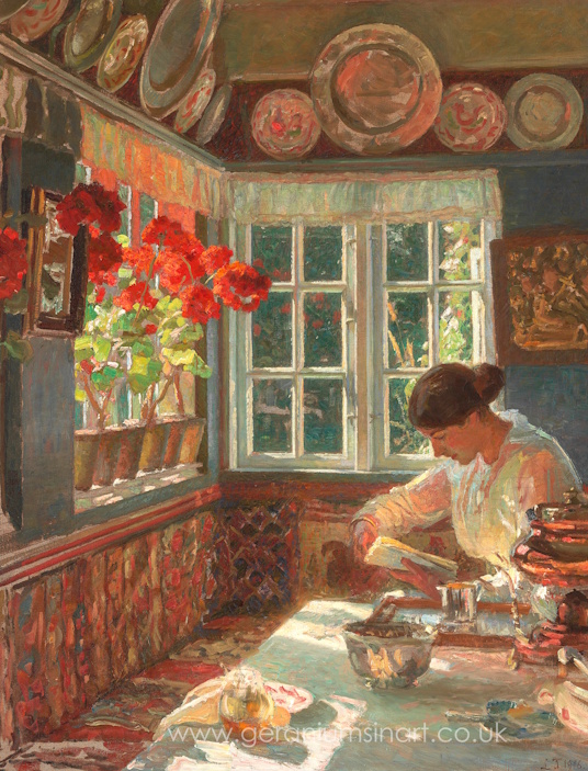 Laurits Regner Tuxen (1853–1927) 'Morgenstemning. Fra mit hus i Skagen' (1916) 'Morning atmosphere. From my house in Skagen' Oil paints on canvas. 120 cm x 94 cm. (Private Collection).