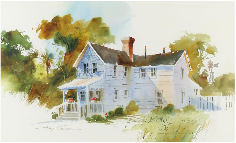 Mr Tony Couch (American), 'Grannies Geraniums'. Watercolour and whitening on paper, (undated) signed lower left.