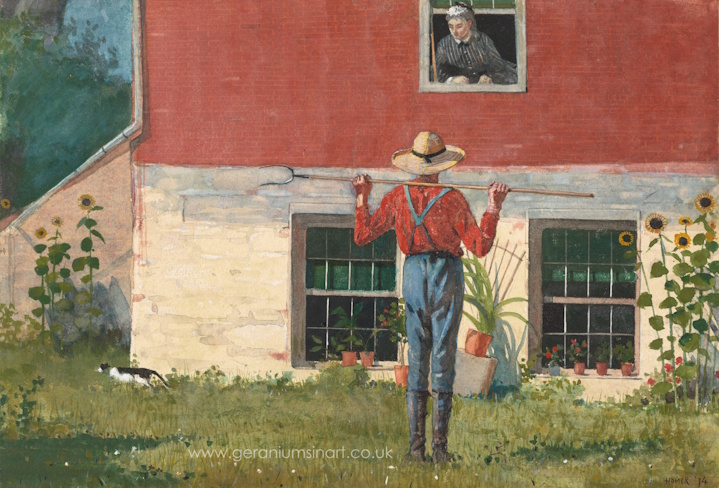 Winslow Homer (American, 1836 - 1910) 'In the Garden (Rustic Courtship)' (1874) Watercolour and gouache over graphite on wove paper, 22.23 cm × 32.39 cm.