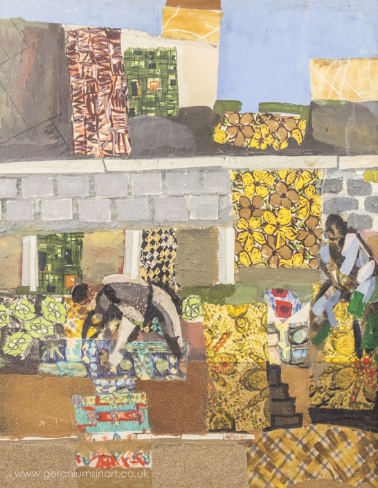 Alfréd Réth (born Róth), (Hungarian, 1884 - 1966), 'The Gardeners (Personnages)', (1962). Oil paints and fabric collage on a wood panel.