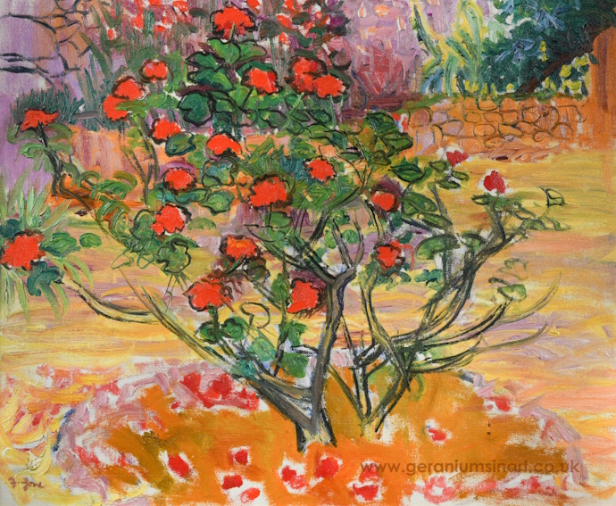 Mr Frederick John Pym Gore CBE, RA (English, 1913 - 2009) 'Wild Majorcan Geranium, *Fornalutx', (1966) Oil on canvas, (48 cm x 71 cm).