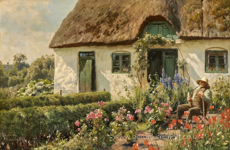 Mr Peder Mørk Mønsted (Peder Monsted), (Danish, 1859 - 1941) 'Outside a Farmhouse' (1930). Oil on canvas, 40 × 61. 